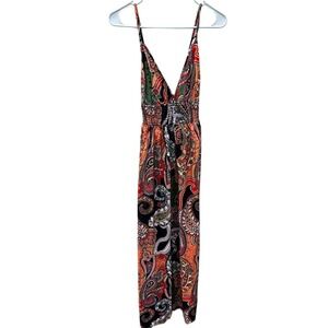 Paisley Print Maxi Dress Criss Cross Back‎ Sleeveless Bohemian Style Size Large